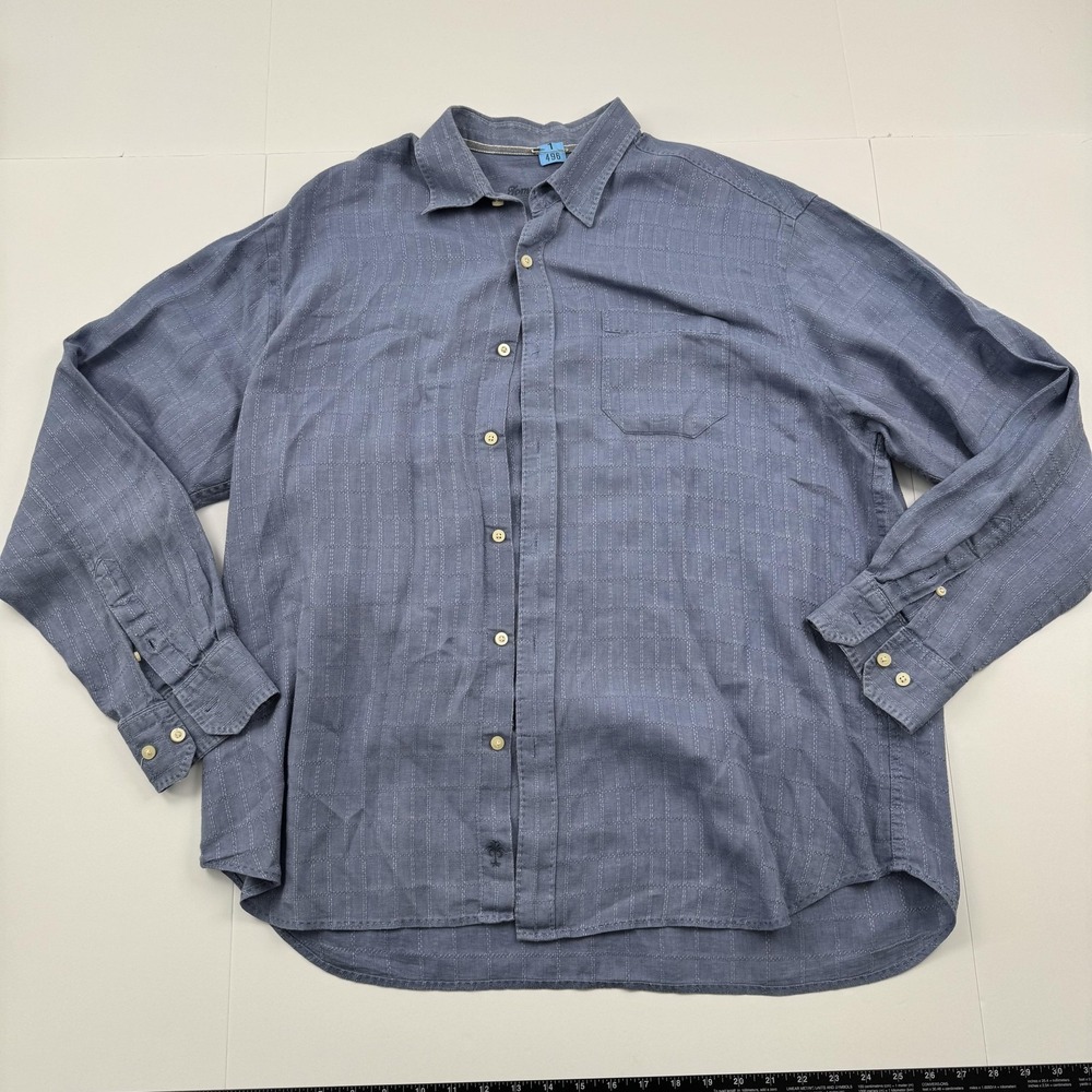 Tommy Bahama Shirt Mens XL Blue 100% Linen Long Sleeve Button Up Casual Palm